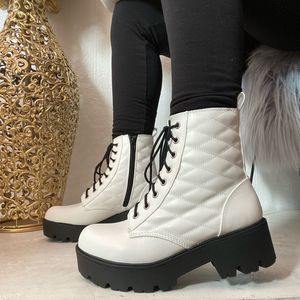 White Quilted Combat Bootie